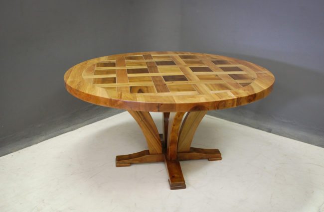 Round Flower Table with Parquet Top